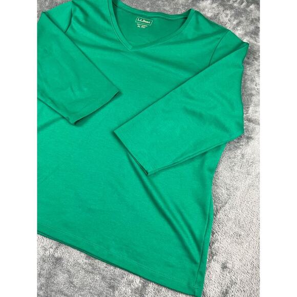 L.L.Bean Women’s XL Green V‑Neck Tee Excellent - Picture 4 of 9